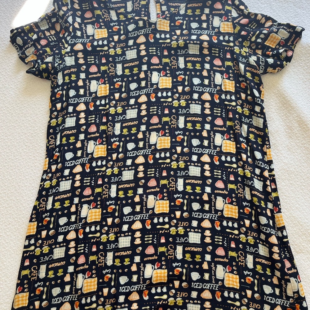 Coffee Print Short Sleeve Casual Dress